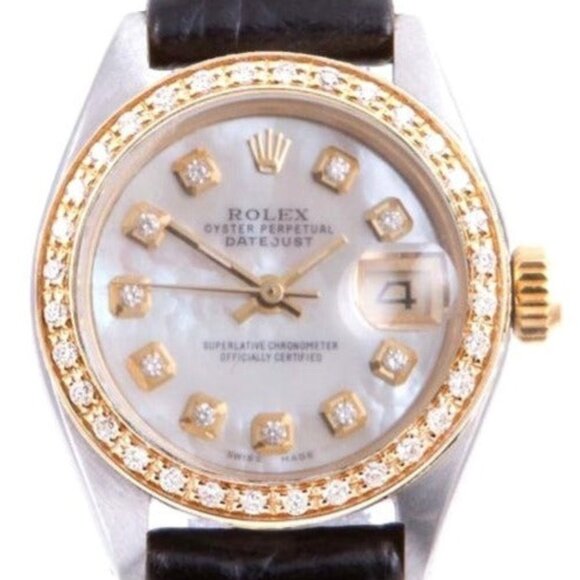 Rolex Ladies 26mm Datejust Two-Tone MOP Diamon on black leather main image 7